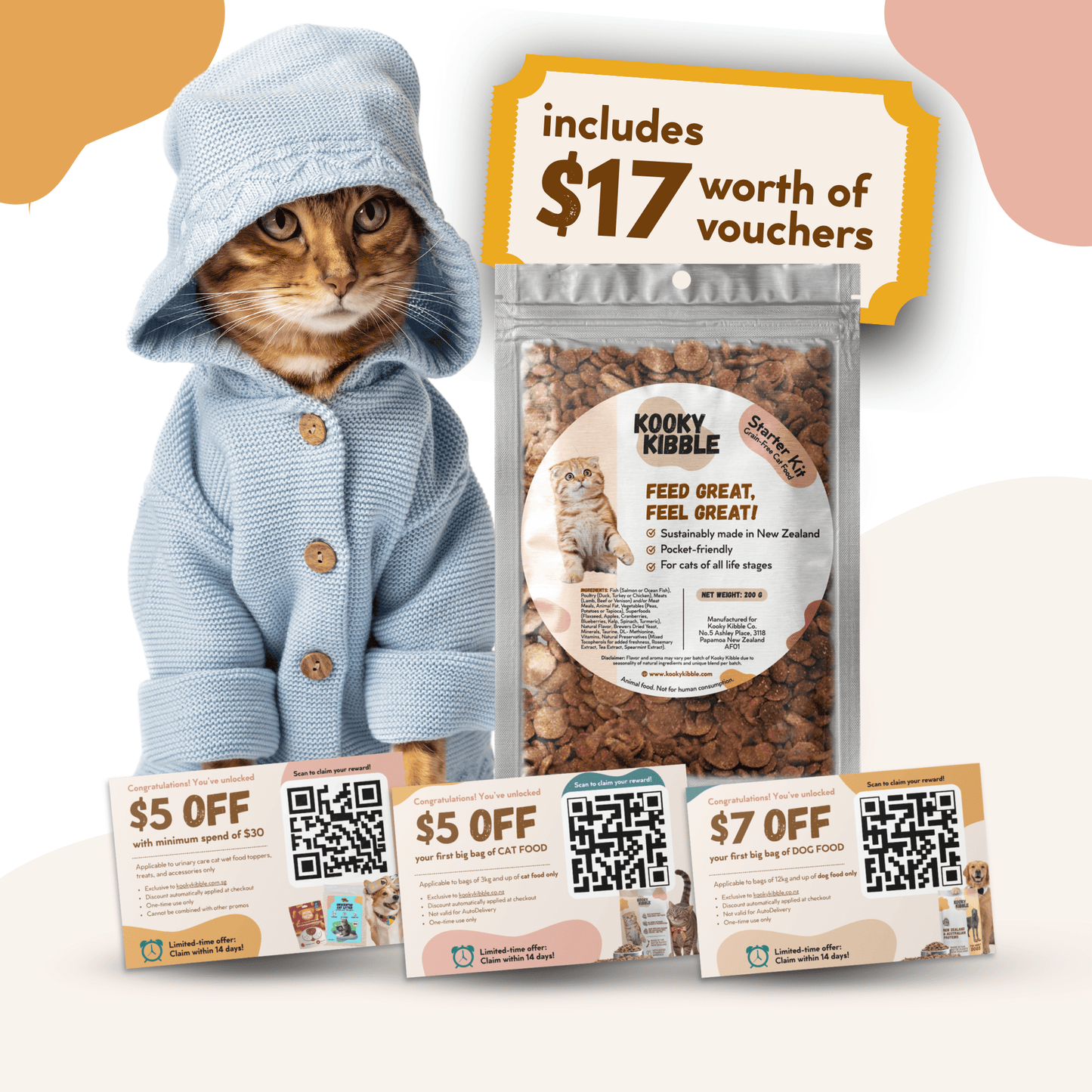 Kooky Kibble Cat Food Starter Kit 200g