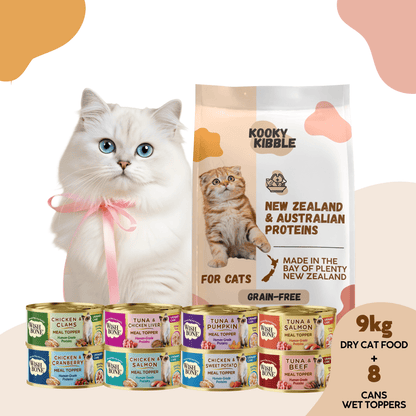 Kooky Kibble Cat Food and Wishbone Meal Topper Bundle