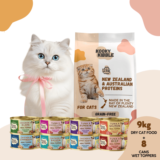 Kooky Kibble Cat Food and Wishbone Meal Topper Bundle